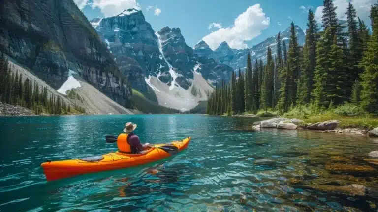 kayak river and mountains