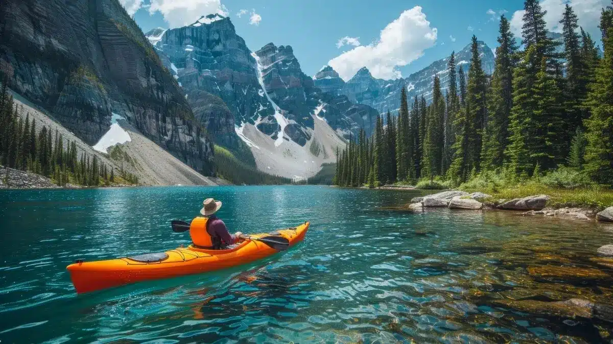 kayak river and mountains